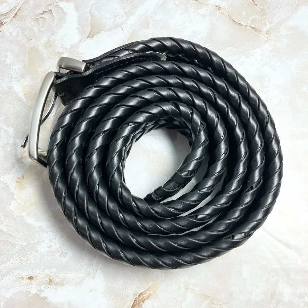 Dockers Belt Mens Size XL 42-44 Black Braided Fully Adjustable Tarnished Buckle